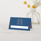 Monogram hart kuif donkerblauw roos gouden bruilof plaatskaartje (Voorkant)