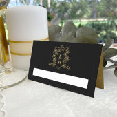 Monogram hart kuif hand getekend zwart bruiloft plaatskaartje