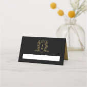 Monogram hart kuif hand getekend zwart bruiloft plaatskaartje (Voorkant)