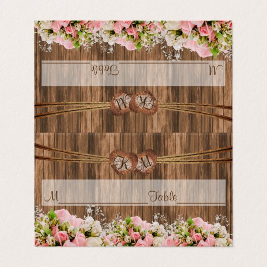 Monogram hart met roze rozen Kaarten plaatsen (Buitenkant ongevouwen)