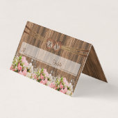 Monogram hart met roze rozen Kaarten plaatsen (Voorkant)