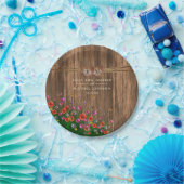 Monogram Hart met Spring Wildflowers Papieren Bordje (Feest)