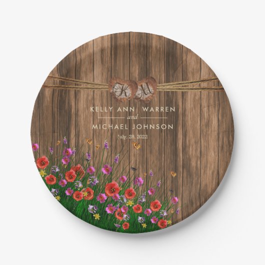 Monogram Hart met Spring Wildflowers Papieren Bordje (Voorkant)