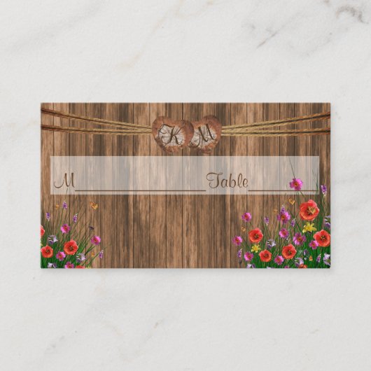 Monogram Hart met Wilde Bloemen | Place Cards Plaatskaartje (Voorkant)