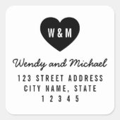 Monogram Hart Modern Couple Weddenschap Adres Vierkante Sticker (Voorkant)