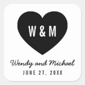 Monogram hart Modern Save the Date Wedding Vierkante Sticker (Voorkant)