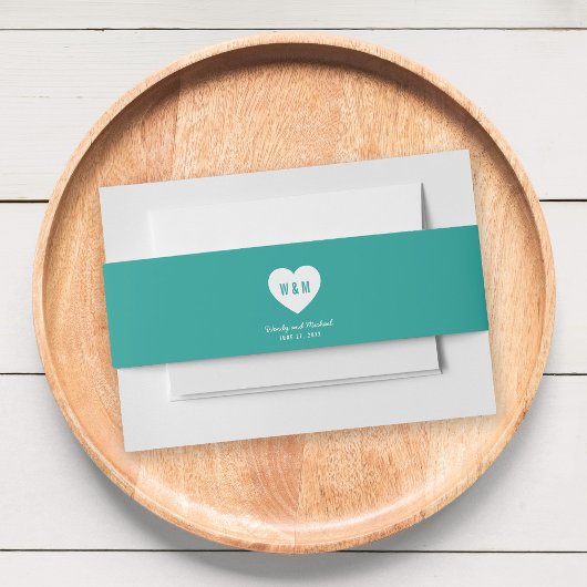 Monogram Hart Moderne Trouwdag Aangepaste Kleur Uitnodigingen Wikkel