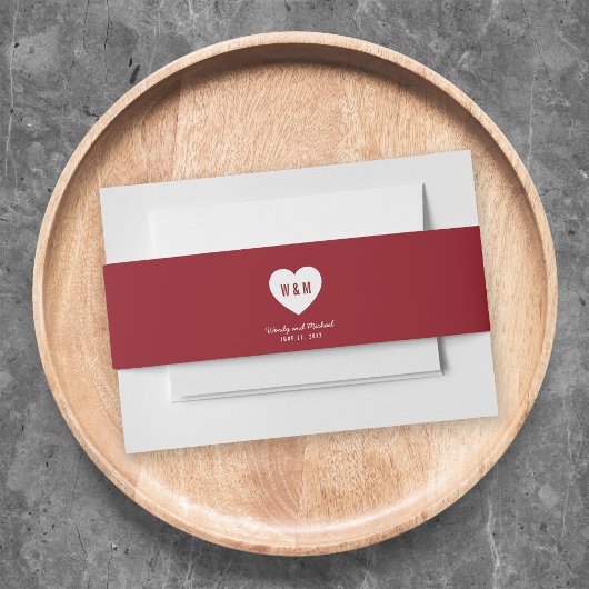 Monogram Hart Moderne Trouwdag Aangepaste Kleur Uitnodigingen Wikkel