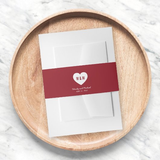 Monogram Hart Moderne Trouwdag Aangepaste Kleur Uitnodigingen Wikkel