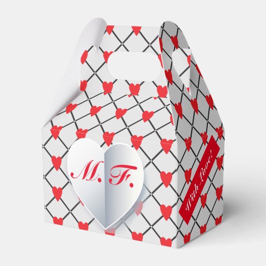 Monogram hart patroon "met liefde" bedankdoosjes (Voorkant Zijde)