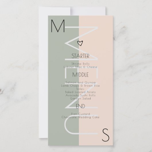 Monogram Hart Trouw Sage Roze Menu (Voorkant)