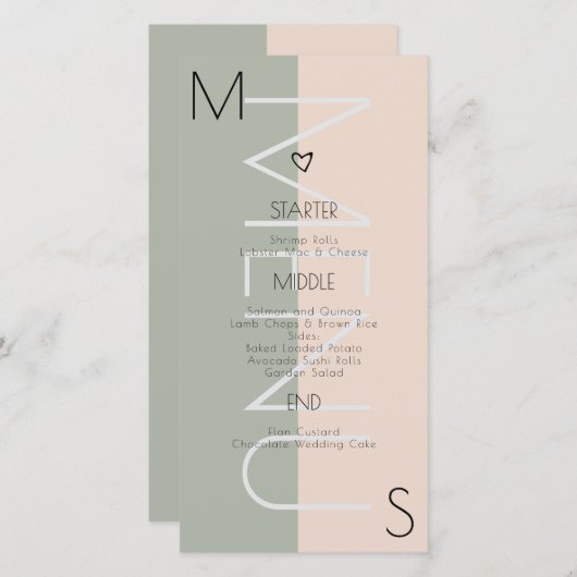 Monogram Hart Trouw Sage Roze Menu (Voorkant / Achterkant)