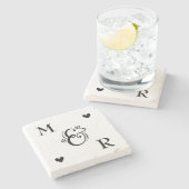 Monogram hart Valentijnsdag Stenen Onderzetter (Zijkant)