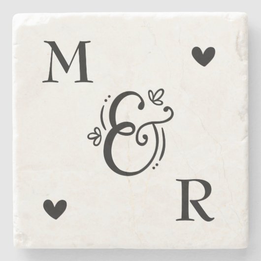 Monogram hart Valentijnsdag Stenen Onderzetter (Voorkant)
