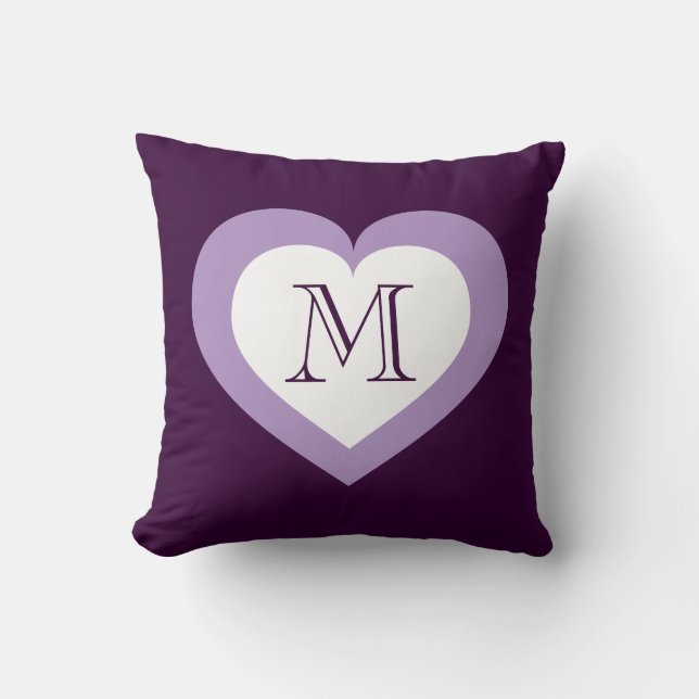 Monogram hart - wit en lavender kussen (Voorkant)