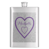 Monogram hart zilveren glitter heupkolf voor vrouw heupfles (Voorkant)