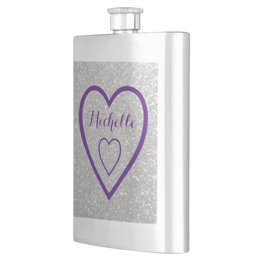 Monogram hart zilveren glitter heupkolf voor vrouw heupfles (Links)