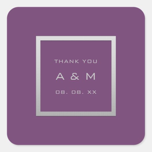 Monogram Hartelijk dank Grijze Lijst Zilver Weddin Vierkante Sticker (Voorkant)