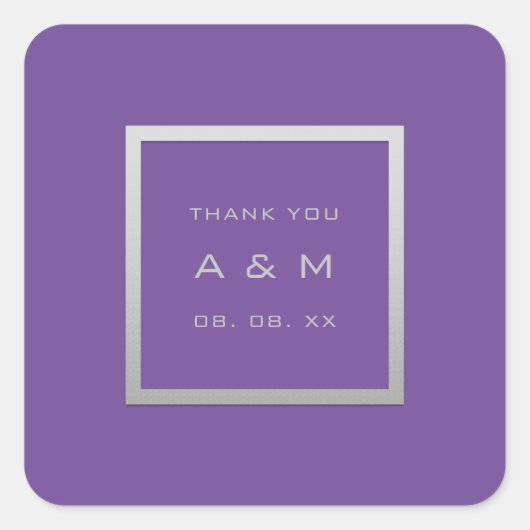 Monogram Hartelijk dank Grijze Lijst Zilver Weddin Vierkante Sticker (Voorkant)