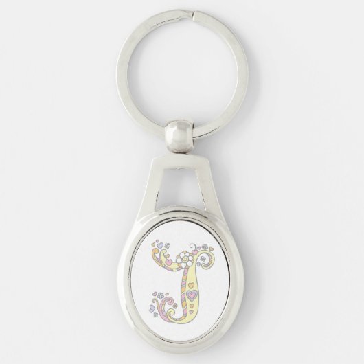 Monogram harten bloemen initiaal letter J sleutelh Sleutelhanger (Voorkant)