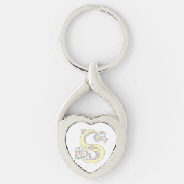 Monogram harten bloemen initiaal letter S Sleutelhanger