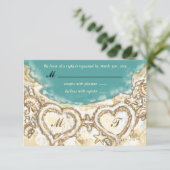 Monogram Harten op de RSVP-kaart van het Beach Wed RSVP Kaartje (Staand voorkant)