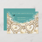 Monogram Harten op de RSVP-kaart van het Beach Wed RSVP Kaartje (Voorkant / Achterkant)