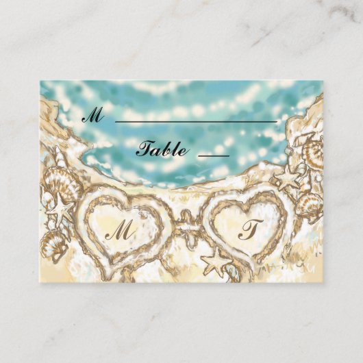 Monogram Harten op het strand Place Card Plaatskaartje (Voorkant)