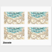 Monogram Harten op het strand Save the Date Rechthoekige Sticker (Vel)