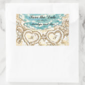 Monogram Harten op het strand Save the Date Rechthoekige Sticker (Tas)