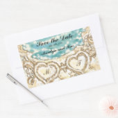 Monogram Harten op het strand Save the Date Rechthoekige Sticker (Envelop)