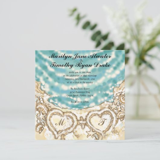 Monogram Harten op uitnodiging voor het huwelijk (Staand voorkant)