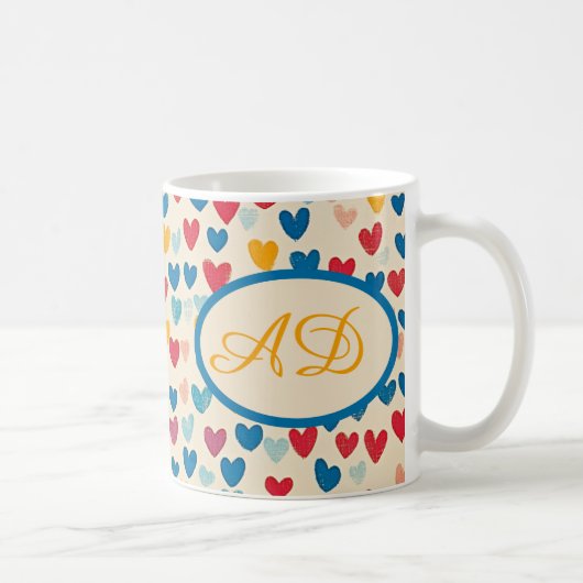 Monogram harten, Schattige geschenk, kleurrijk en Koffiemok (Rechts)