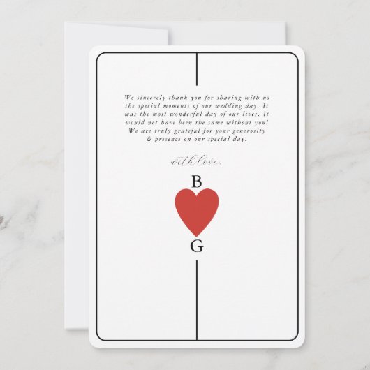 Monogram harten spelen Kaart bruiloft dank u (Achterkant)