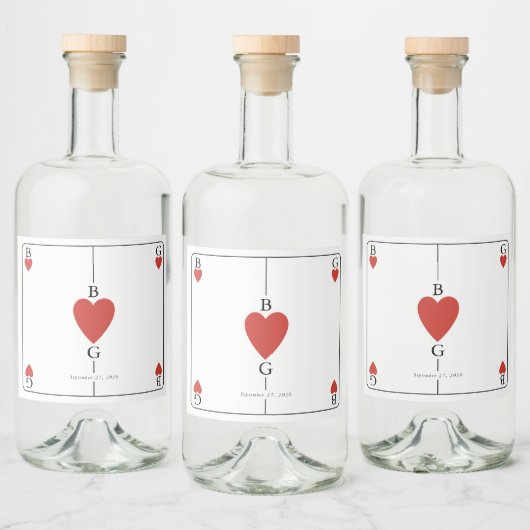Monogram harten spelen Kaart bruiloft Likeurfles Etiket (Flessen)