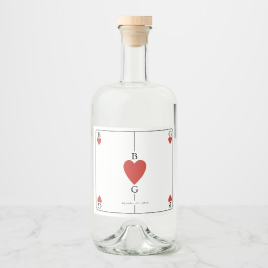 Monogram harten spelen Kaart bruiloft Likeurfles Etiket (Voorkant)