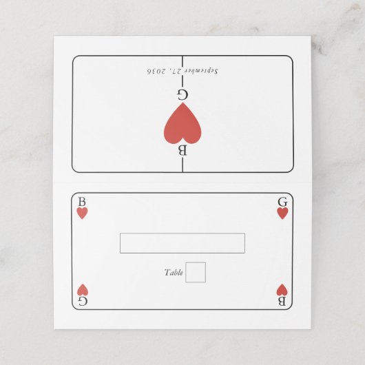 Monogram harten spelen Kaart bruiloft plaats kaart Plaatskaartje (Buitenkant ongevouwen)