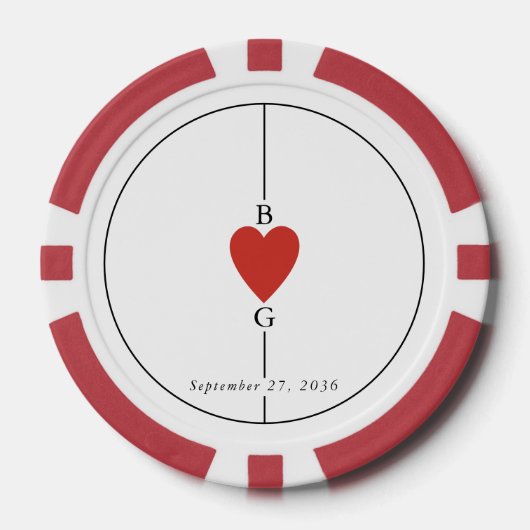 Monogram harten spelen Kaart bruiloft Poker Chips (Voorkant)