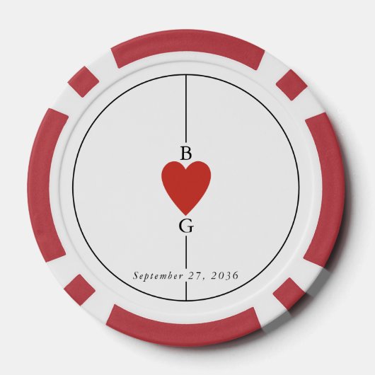 Monogram harten spelen Kaart bruiloft Poker Chips (Achterkant)