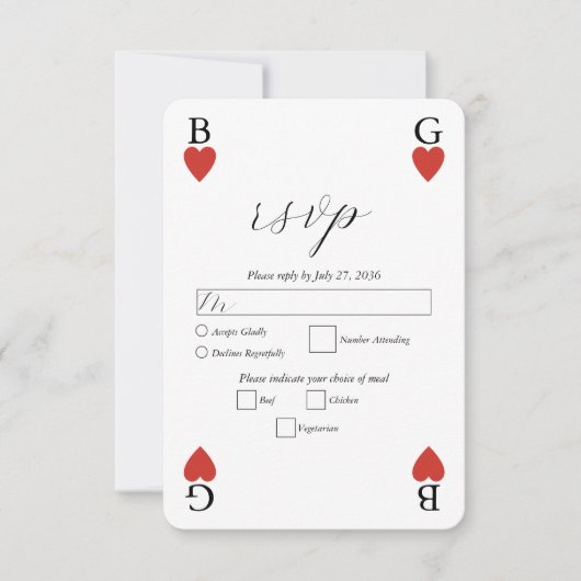 Monogram Harten Spelen Kaart Bruiloft Reactie RSVP (Voorkant)