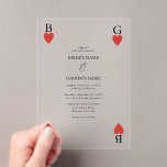 Monogram harten spelen Kaart bruiloft uitnodiging<br><div class="desc">Een uniek monogram harten spelen kaart stijl bruiloft ontwerp. Een indrukwekkend ontwerp dat elementen gebruikt van speelkaarten tot creëer en een uniek ontwerp voor bruidsbriefpapier. Een elegante rode hart bruiloft paar monogram. Een een van een soort speelkaart bruiloft uitnodiging ontwerp met moderne elementen. Overeenkomende bruidsartikelen en andere bruidsuitnodigingsformaten zijn ook...</div>