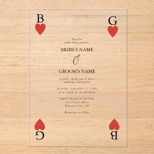 Monogram harten spelen Kaart bruiloft uitnodiging (Voorkant)