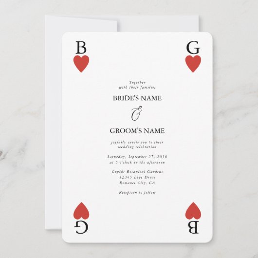 Monogram harten spelen Kaart bruiloft uitnodiging (Voorkant)
