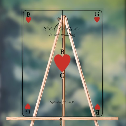 Monogram harten spelen Kaart bruiloft welkom teken Acryl Bord (Neutraal)