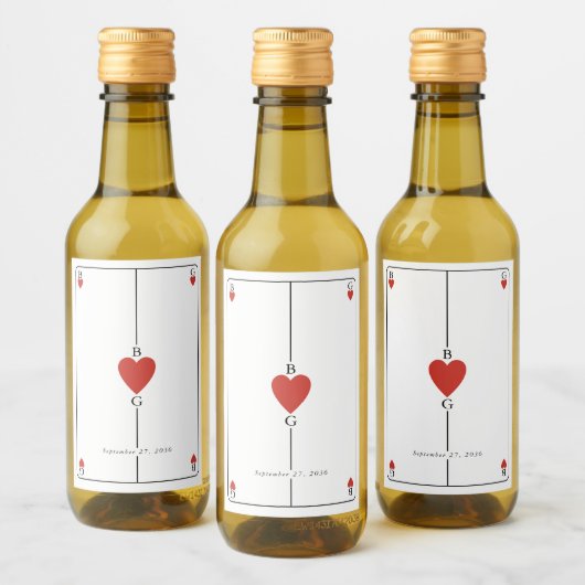 Monogram harten spelen Kaart bruiloft Wijn Etiket (Flessen)