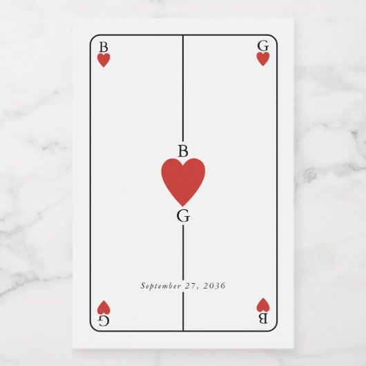 Monogram harten spelen Kaart bruiloft Wijn Etiket (Enkel label)