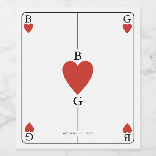Monogram harten spelen Kaart bruiloft Wijn Etiket (Enkel label)