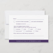 Monogram hartkam zilveren witte paarse bruiloft RSVP kaartje (Achterkant)