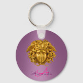 Monogram Haute Couture Gold Medusa Mask Paarse Sleutelhanger (Achterkant)