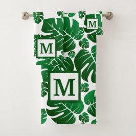 Monogram Hawaii Monstera Plant Palm Leaves Bad Handdoek